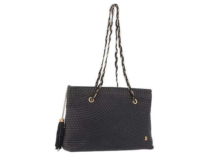 Bolsa de Ombro com Corrente BALLY em Couro Preto e Tom Dourado Auth 191794