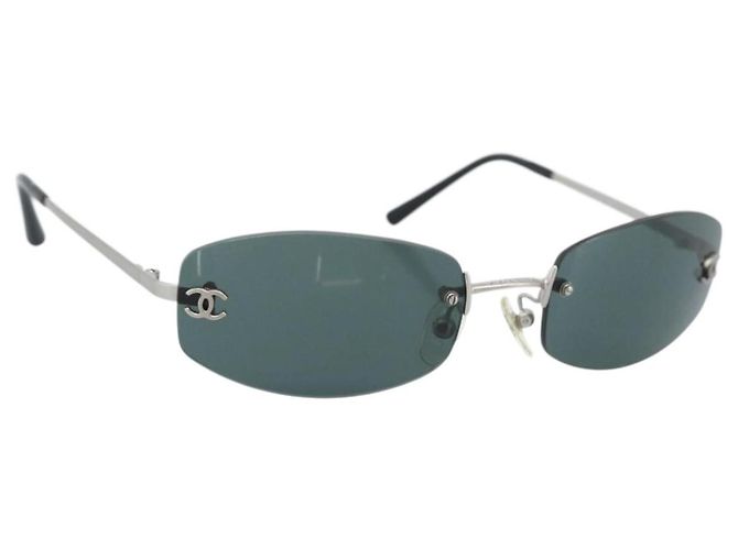 Occhiali da sole CHANEL COCO Mark Metallo Argento Nero CC Auth 192855M