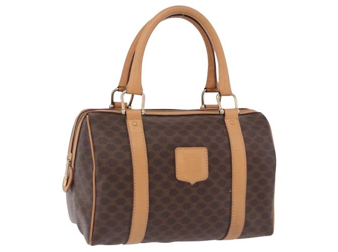 Céline CELINE Bolsa Boston Mini em Canvas Macadam PVC Couro Marrom Ouro Autêntica am12116A Dourado