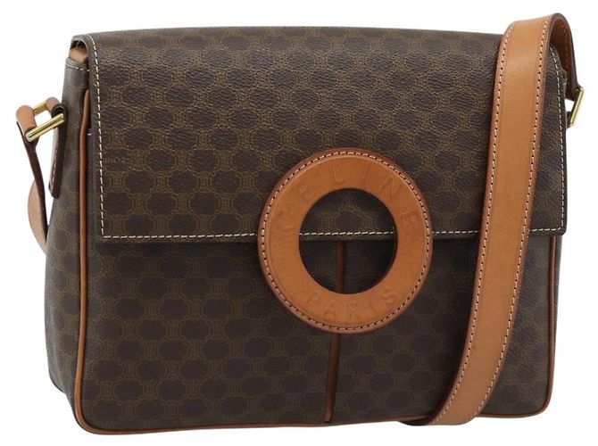 Céline Bolsa de Ombro CELINE Macadam Canvas PVC Couro Marrom Ouro Auth bs36064A Dourado