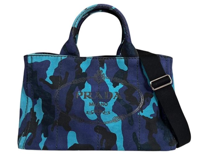 Borsa Tote Prada Camouflage Canapa M a tracolla Blu
