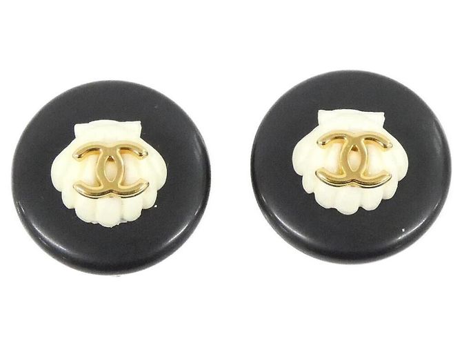 Orecchini a clip Chanel Nero, Oro e Bianco D'oro