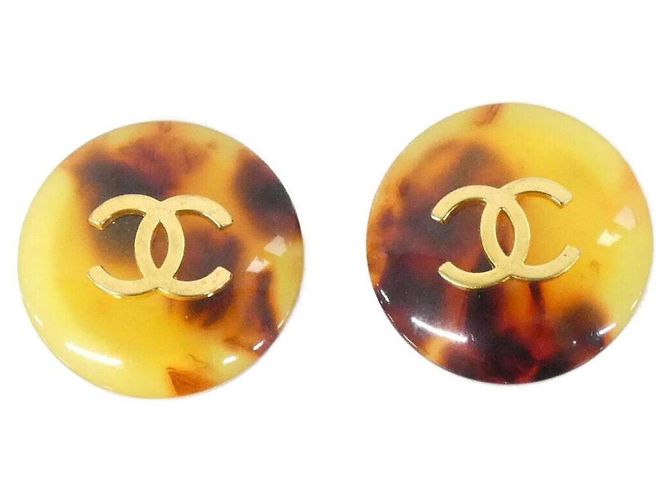 Chanel Clip-Ohrringe braun und gold Golden 