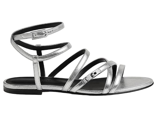 Hermès Lullaby Sandali con listini in pelle argentata Argento