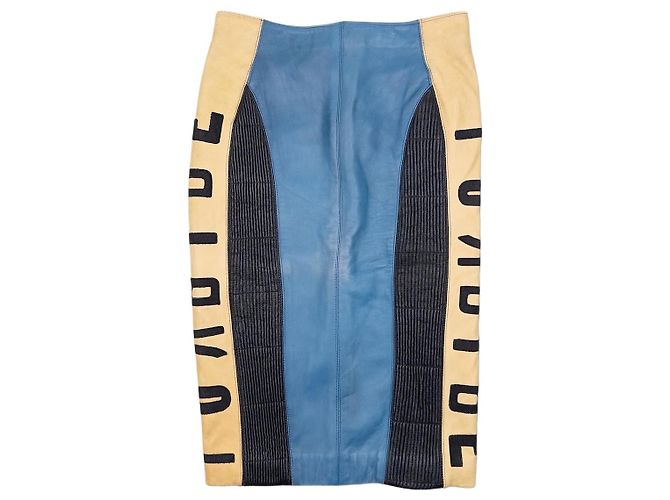 Saia lápis biker de couro Jean Paul Gaultier AW86 'Russian Constructivist'