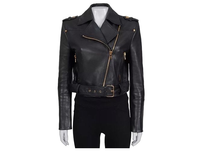Balmain Cropped Lamb Leather Jacket - Gold Zipper Sz.36 Pre-owned
