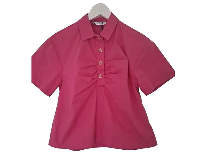 Camicia Zapa rosa con volant maniche corte