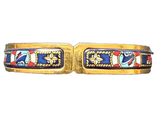 Michaela Frey Nautical Enamel Bangle Bracelet White Red Blue Golden