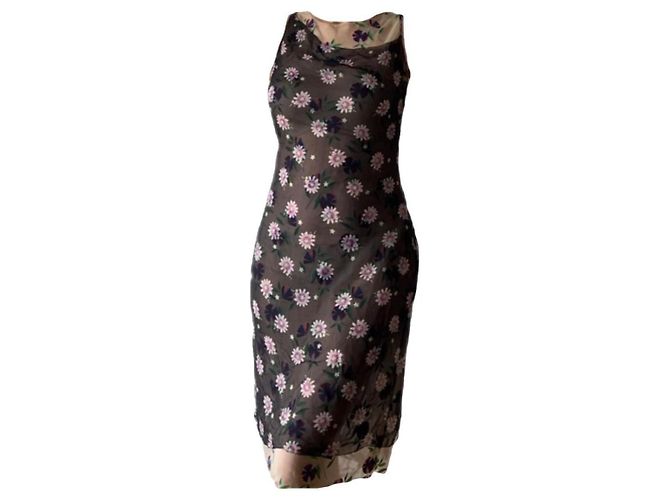 Gianni Versace Couture Florales Mesh Kleid Pink Weiß Blau Mehrfarben Grün