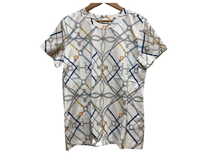 Hermès Camiseta de algodón Hermes parcours sans faute Blanco Azul Amarillo 