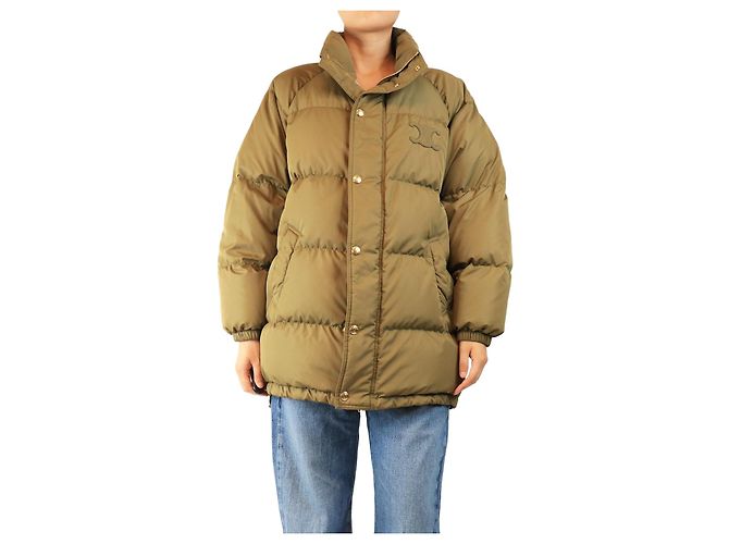 Céline Grüne Oversized-Steppjacke - Größe UK 8