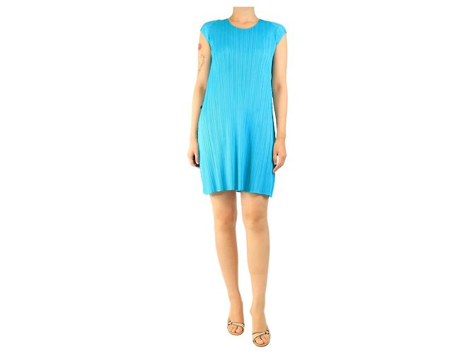 Pleats Please Ärmelloses blaues Faltenkleid - Größe S