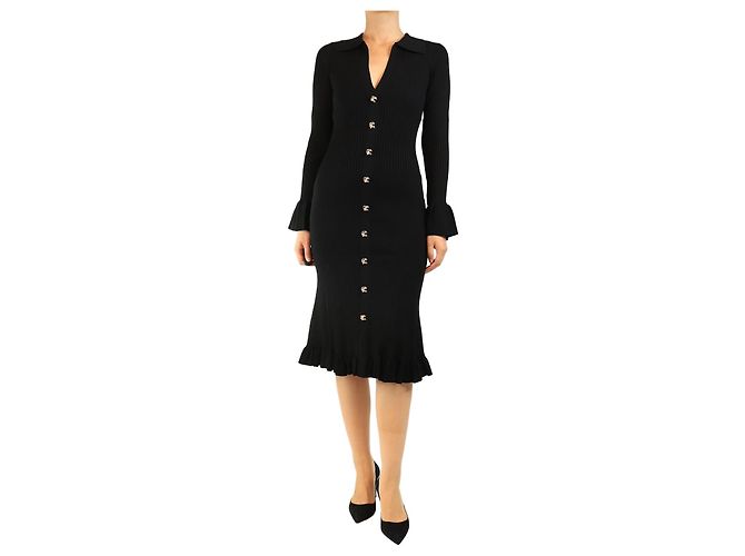Herve Leger Schwarzes geripptes Midikleid - Größe S