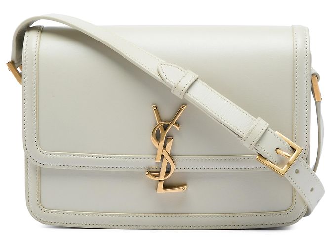 Bolsa Solferino em couro de vitelo liso branco Medium da Saint Laurent na caixa