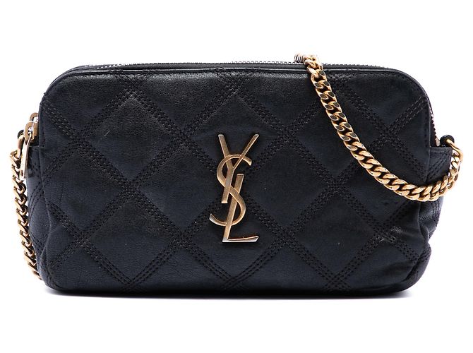 Saint Laurent Bolsa transversal Becky mini em pele de cordeiro acolchoada preta com duplo fecho de correr Preto