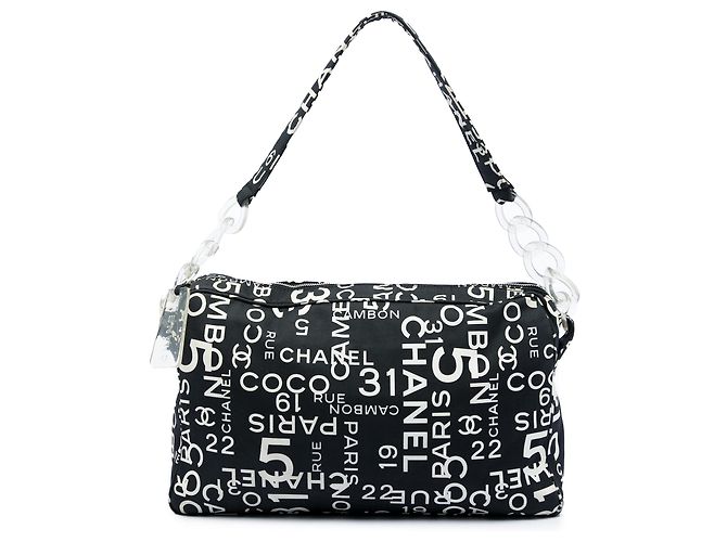 Borsa a Spalla Chanel Black Printed Canvas 31 Rue Cambon Nero