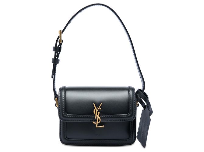 Bolsa Solferino em micro couro de vitelo preto Saint Laurent com caixa