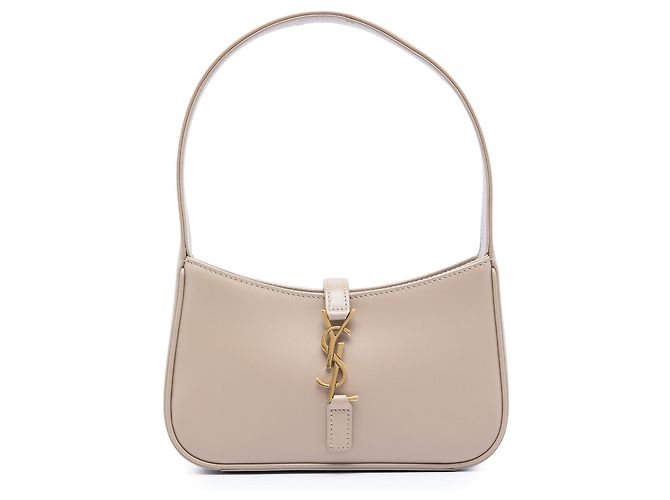 Saint Laurent Mini Le 5 a 7 em couro de bezerro liso bege