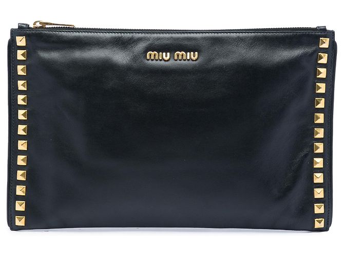 Clutch in pelle nera con borchie e zip Miu Miu Nero