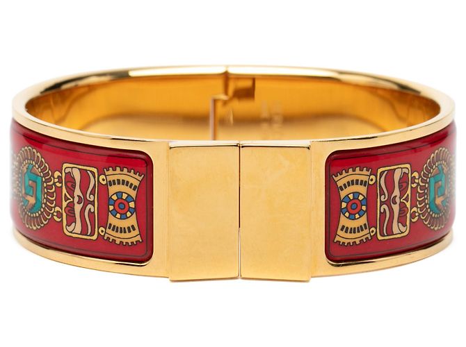 Hermès Red Wide Enamel Emaille Loquet Armband GM