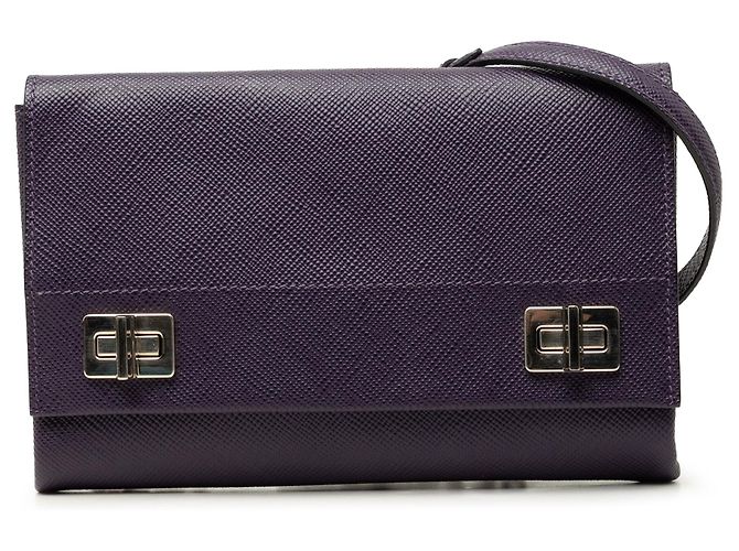 Prada Bolsa de Alça Twist Lock em Couro Saffiano Roxo Roxo escuro