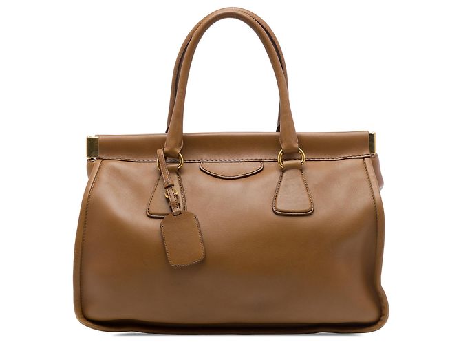 Prada Brown City Calf Frame Top Handle Tote Braun