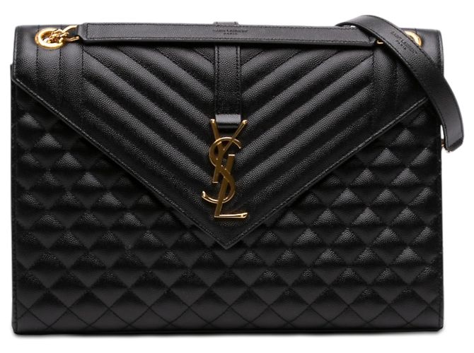 Saint Laurent Black Medium Grain De Poudre Triquilt Monogram Envelope Bag
