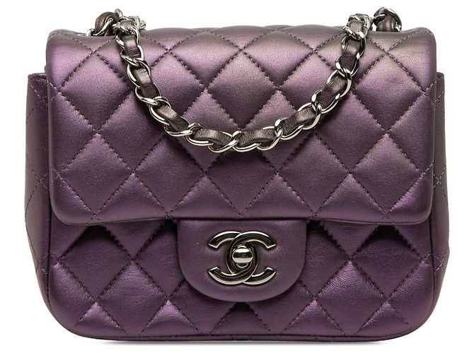 Chanel Mini Square Classic Lambskin Iridescente Single Flap Roxa Roxo