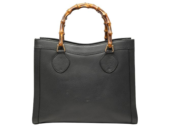 Gucci Black Medium Leather Bamboo Diana Tote Schwarz