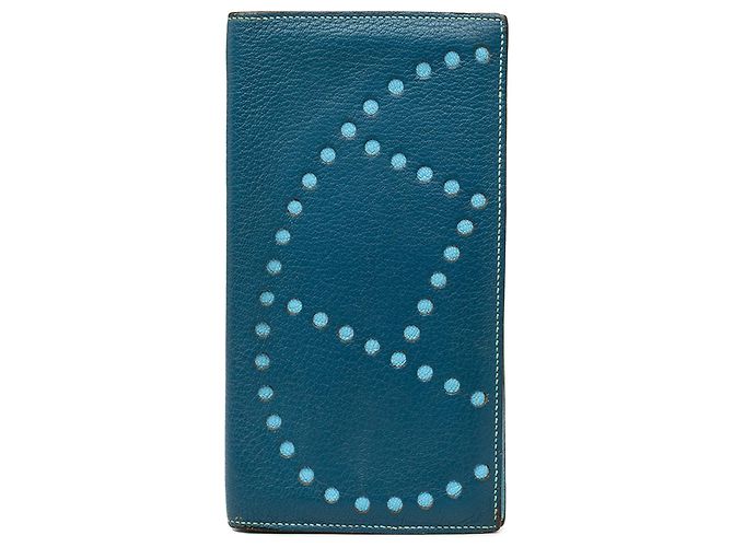 Cartera larga Evelyne en chevre Mysore azul Hermès