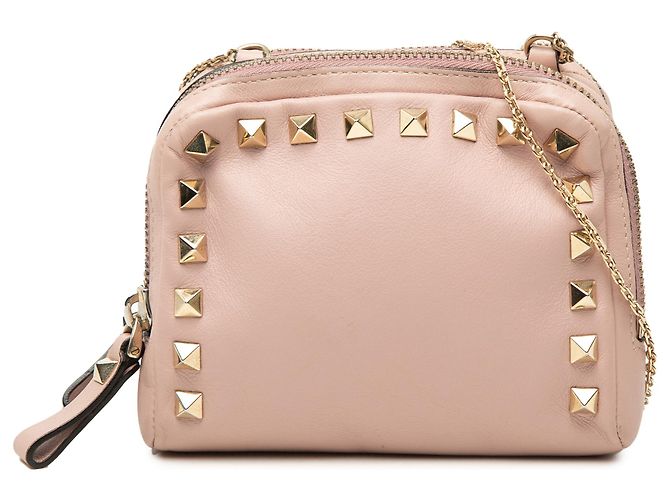Valentino Pink Leather Rockstud Double Zip Crossbody