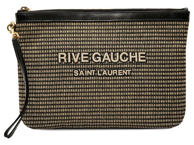 Saint Laurent Beige Raffia Rive Gauche Clutch