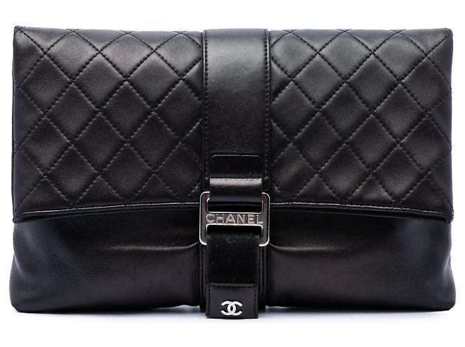 Clutch Grip em pele de cordeiro acolchoada preta Chanel Preto