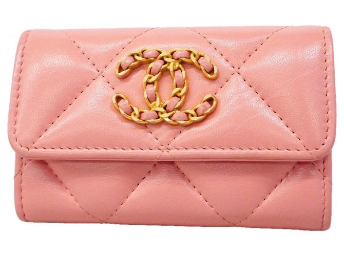 Tarjetero de piel de cordero rosa Chanel