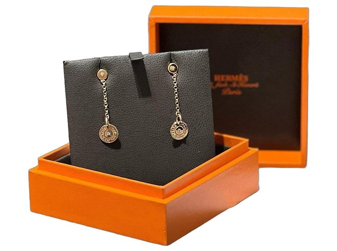 Orecchini Hermès Gambade Clou de Selle in oro rosa e diamanti D'oro 