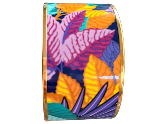 Trim Hermès Jungle Collection Wide Enamel Bracelet Multiple colors Golden 