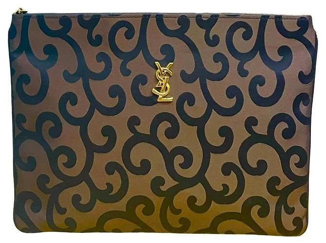 Yves Saint Laurent Monogram Canvas Clutch - Brown & Black 