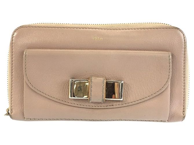 Portefeuille long Lily en cuir Chloé Marron Beige