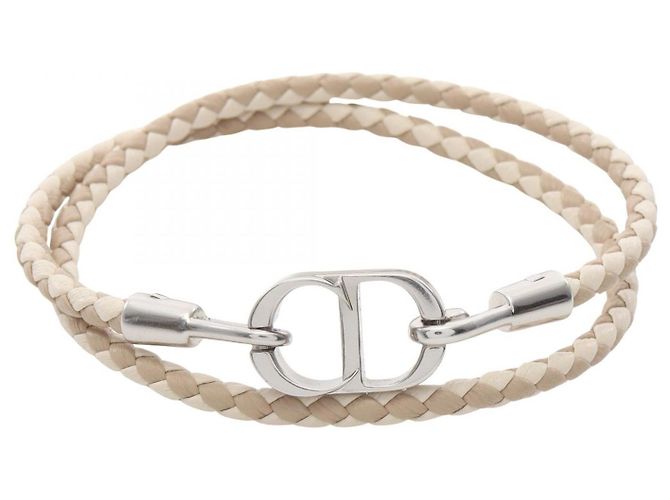 Christian Dior Bracciale Dior CD Icon in pelle e acciaio inossidabile Marrone Beige