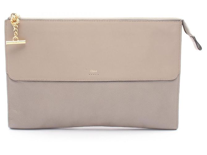 Chloé Chloe Leder Clutch Bag Braun Beige