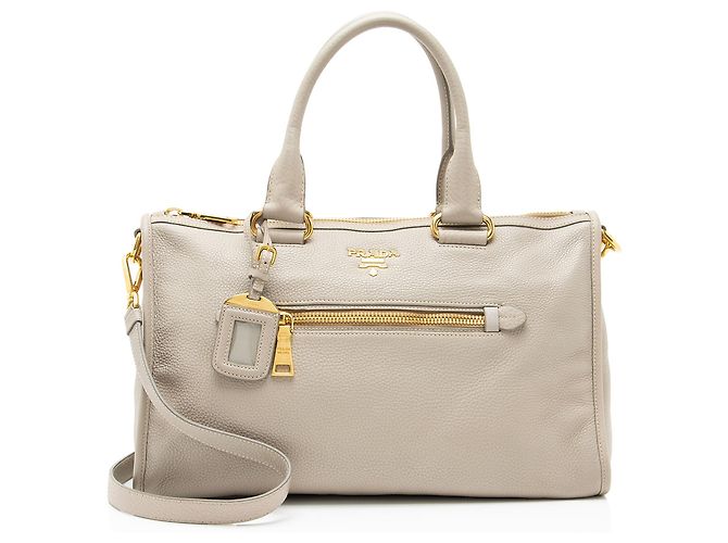 Prada Vitello Daino Zip Satchel Grey