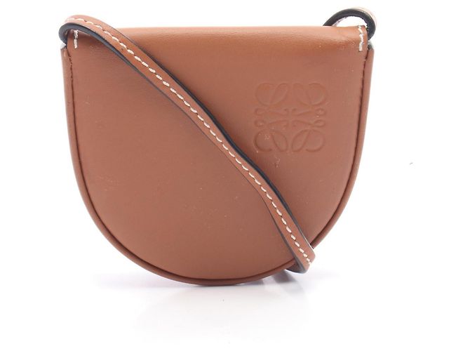 Mini borsa a tracolla in pelle Loewe Anagram Heel Pouch Marrone