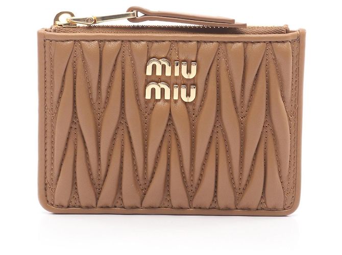 Miu Miu MATELASSE MIU Leather Card Case Brown