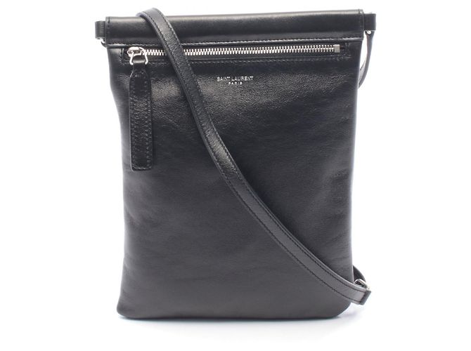 Yves Saint Laurent Borsa a tracolla Saint Laurent Paris FLAT POUCH SID in pelle Nero