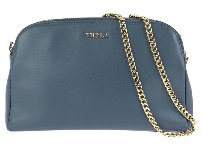 Bolso de hombro con cadena de cuero Furla Capriccio Azul