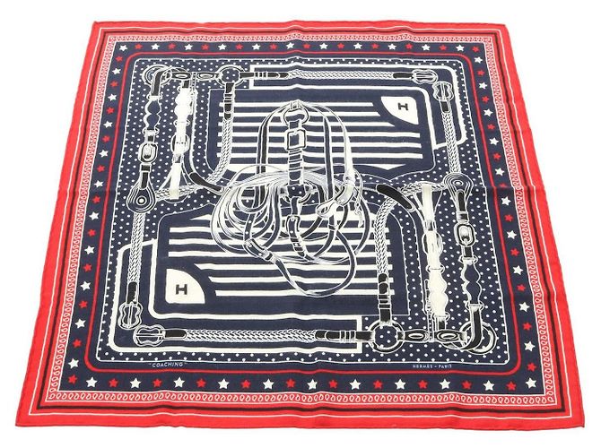 Hermès Hermes Carre55 Disco Coaching Seide und Kaschmir Schal Blau