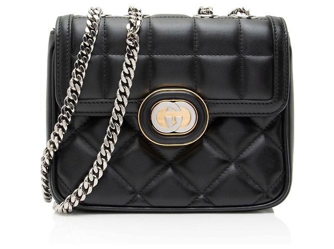 Mini bolso de hombro Deco en piel de becerro Gucci Negro