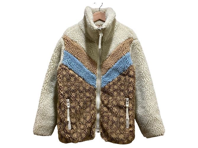 Giacca in shearling con firma Coach Blu Bianco sporco Cammello