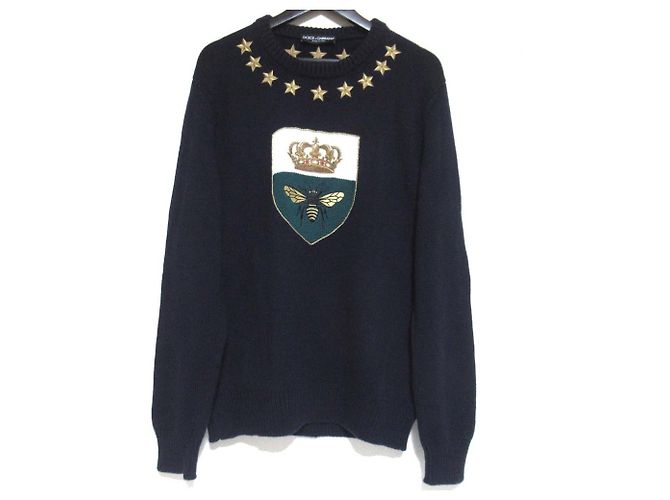 Dolce & Gabbana Dolce&Gabbana Strickpullover aus Kaschmir mit Stickerei Blau Marineblau