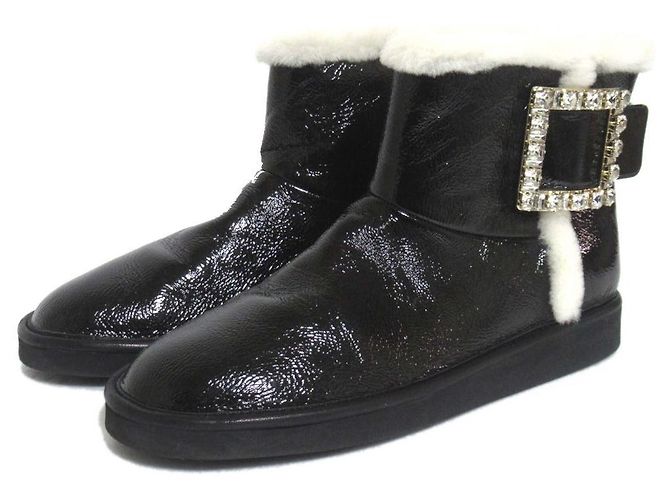 Botas curtas de shearling com fivela de strass Roger Vivier Preto